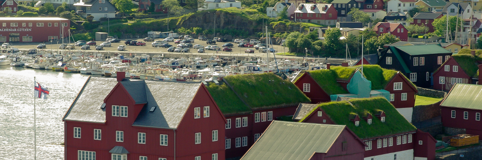 Faroe island city with flag