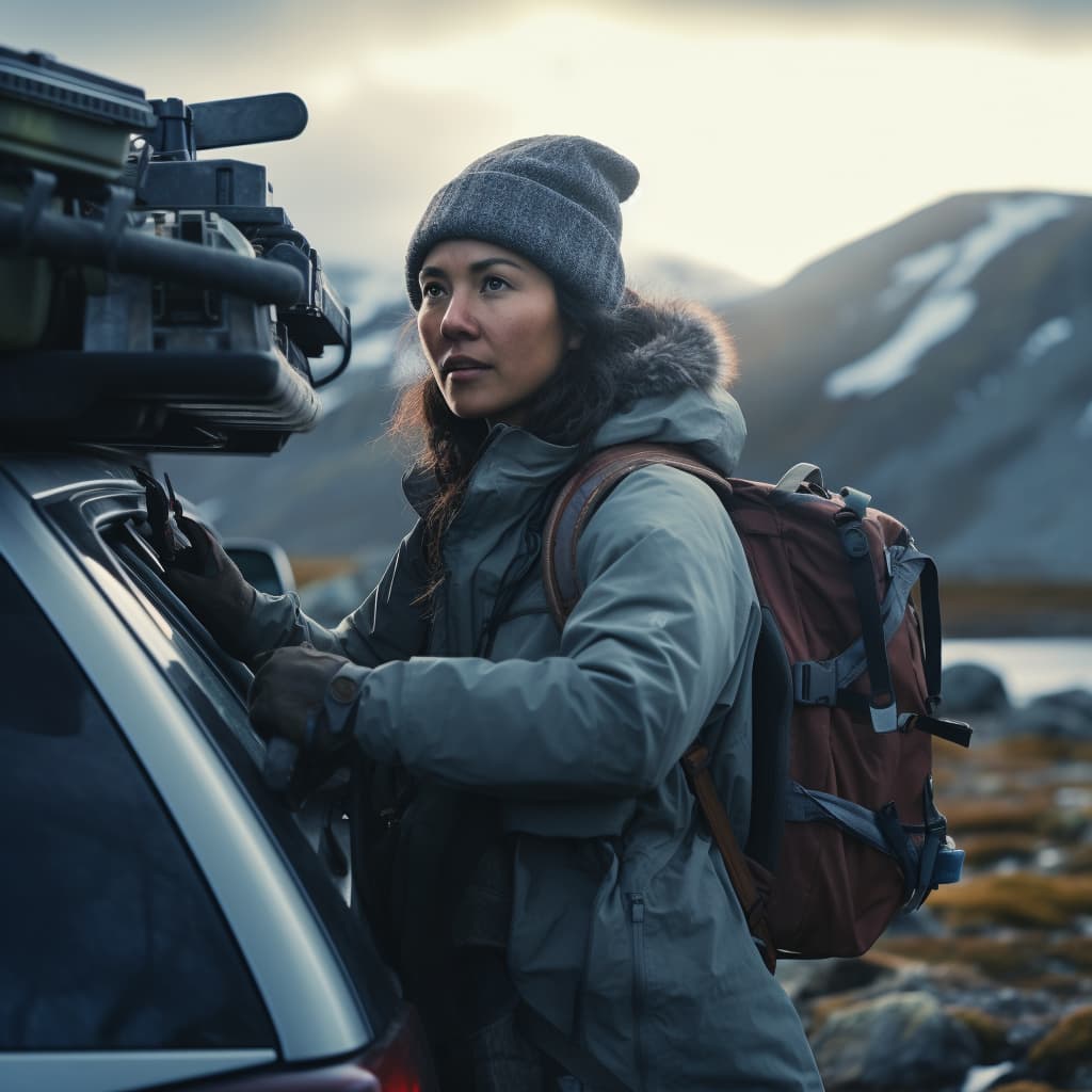 Asian woman offloading equipment from a EV from Subaru